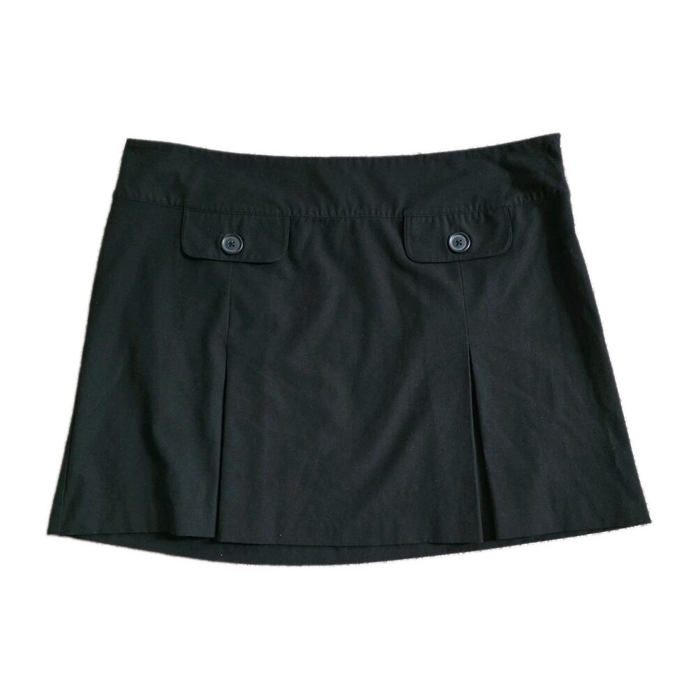 Vintage Y2K Old Navy Black Pleated Mini Skirt Womens 16 Low Rise 2000s Preppy